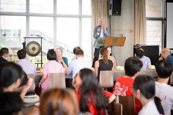 College Master Professor Nick Rawlins addressing the new freshmen.