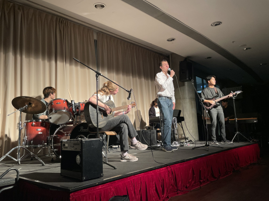 A band of five performs