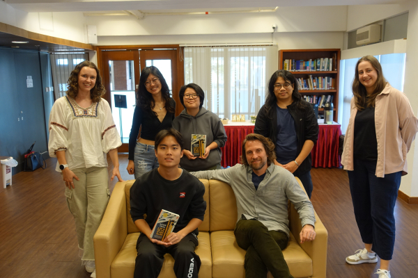 Author Nathan Thrall speaks with MC Book Club students.