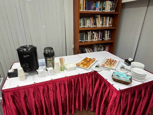 A selection of food and drinks was available.